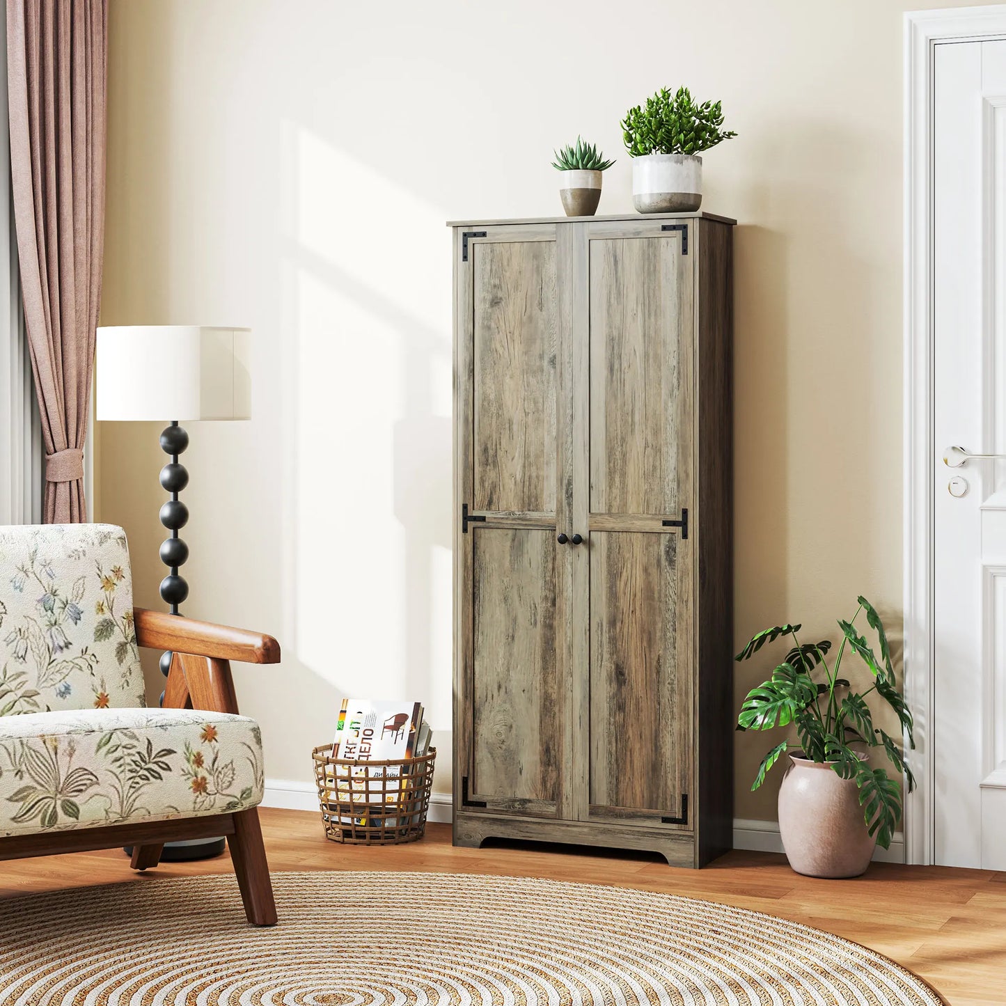 Farmhouse Kitchen Cupboard, Kitchen Cabinet, Grey Wood-Effect