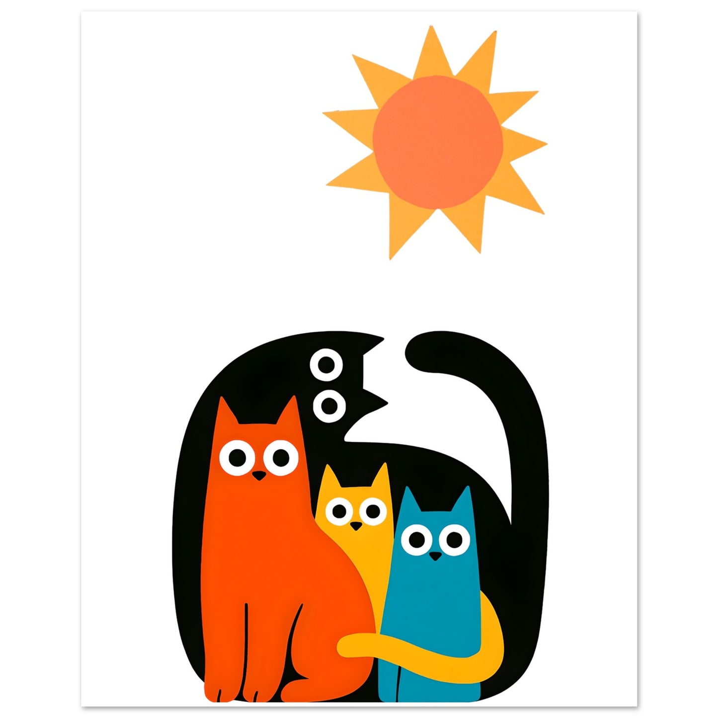 Modern Cat Family Poster | Minimalist Wall Art Print | Colorful Cat Decor for Home & Nursery