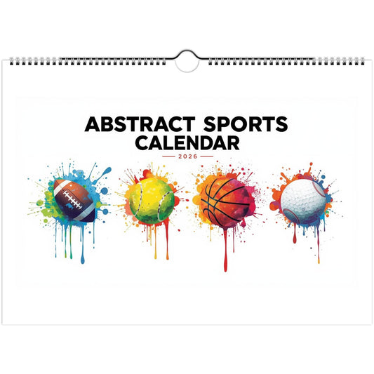 Abstract sports calendar with colorful splashes of paint on a white background