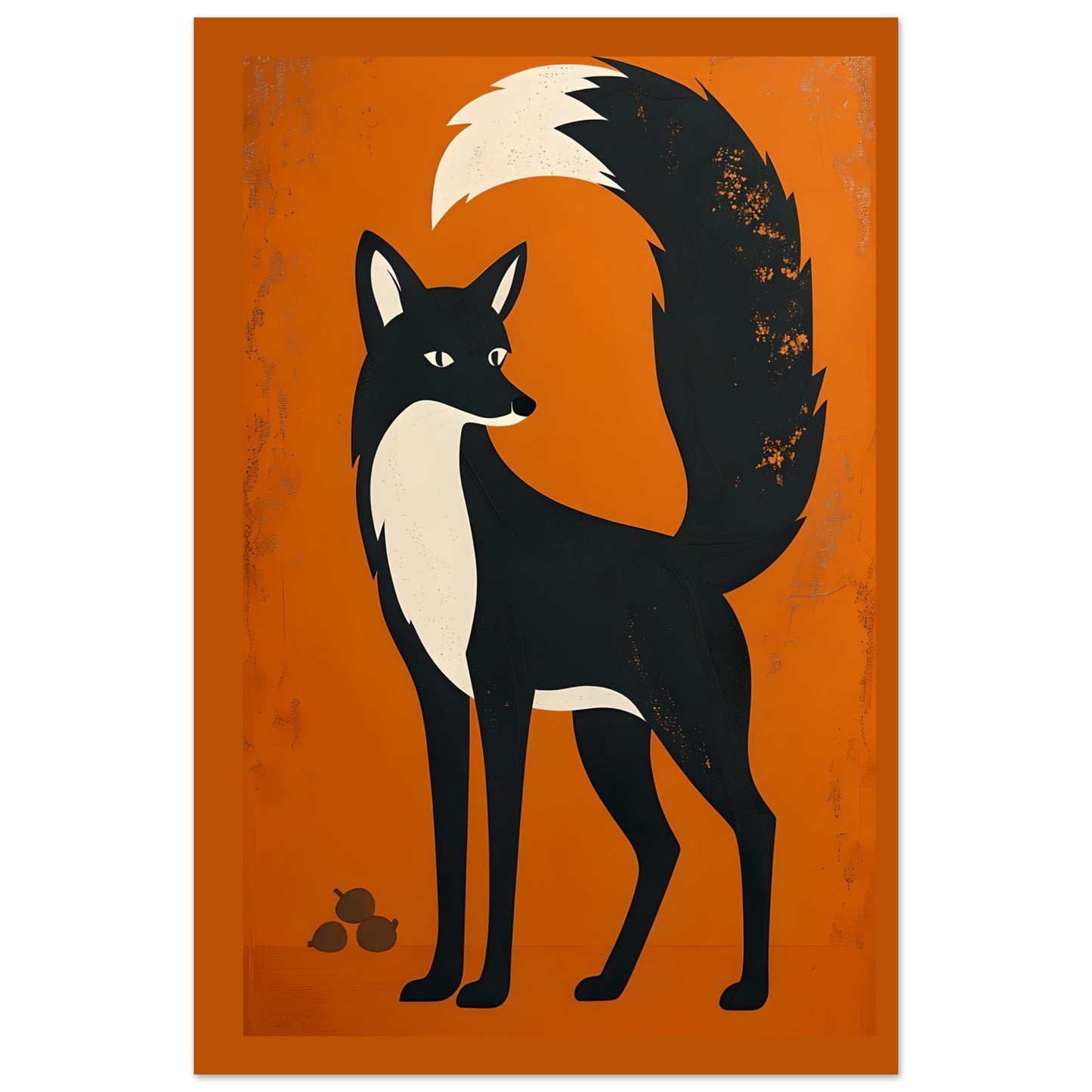 Illustration of a black and white fox on an orange background