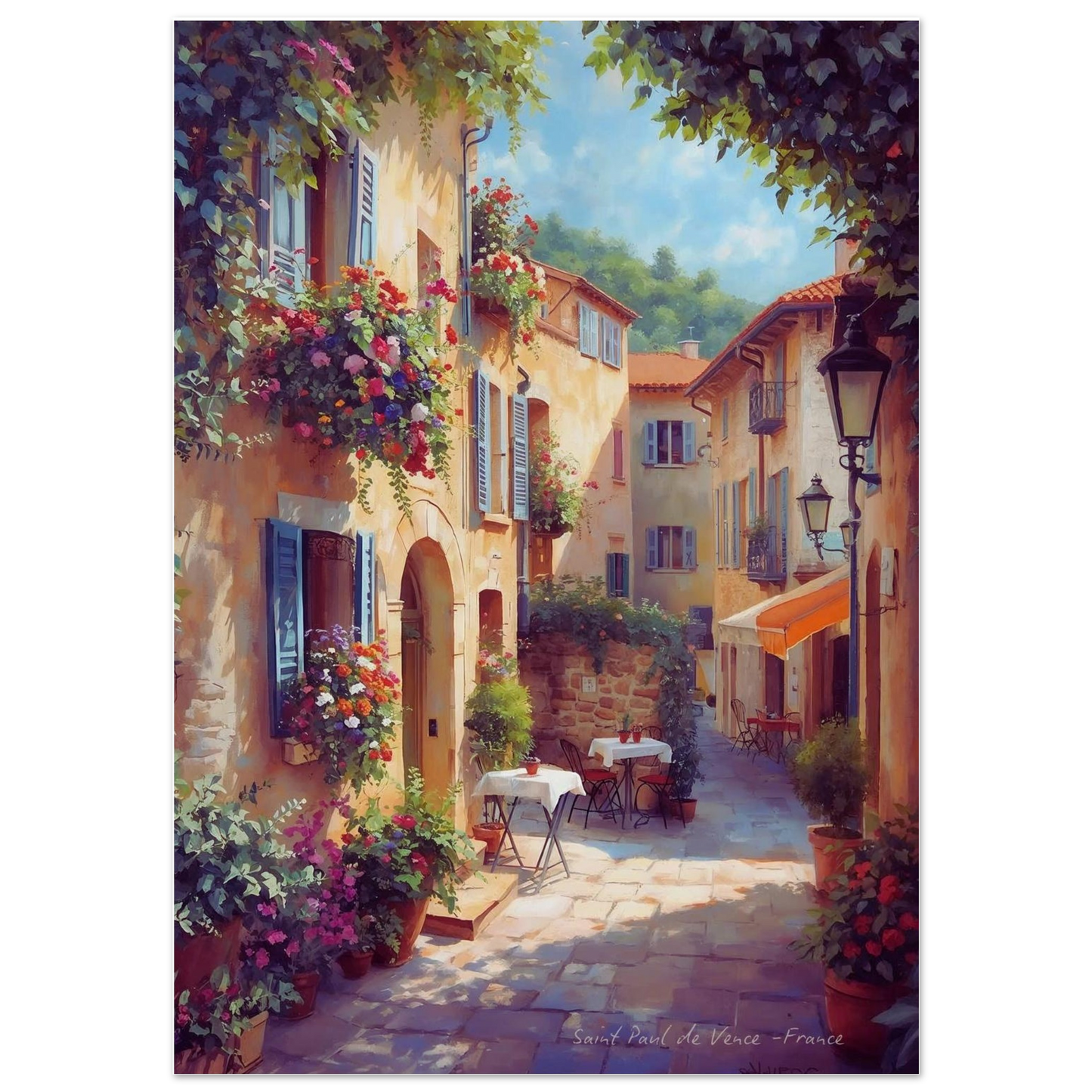 close up french village poster with vibrant detail