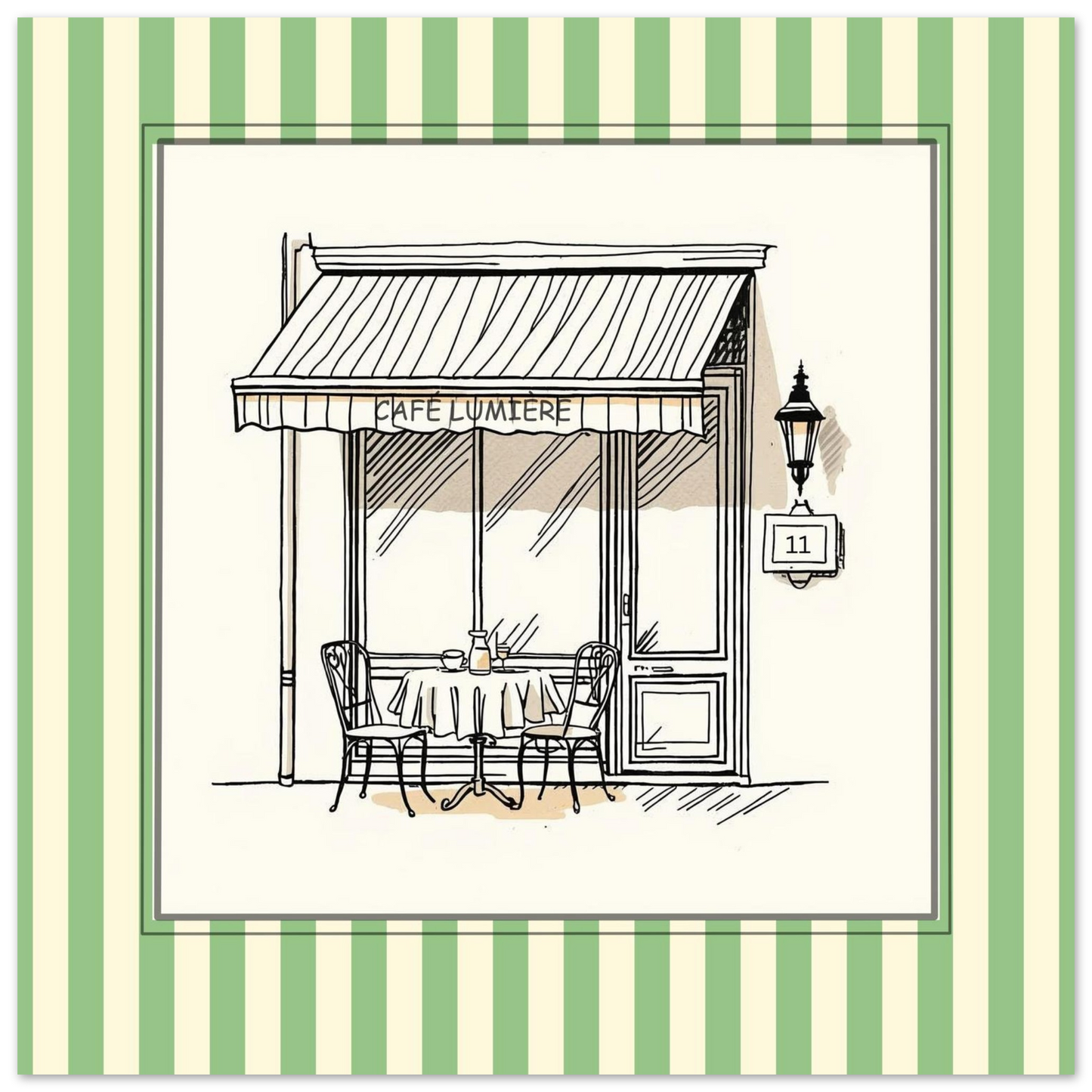 Lifestyle mockup of Café Lumière Paris art print displayed in modern neutral interior