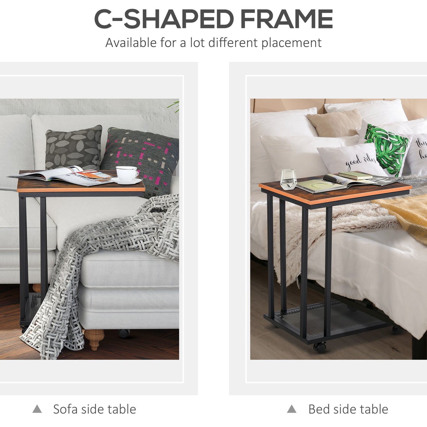 Mobile Sofa Side End Coffee C Table Laptop Stand Rolling Castors Storage Trolly