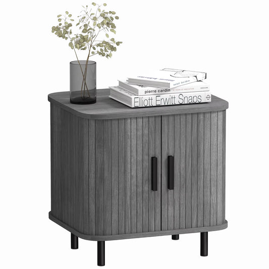 Nightstand with Sliding Doors and Metal Legs