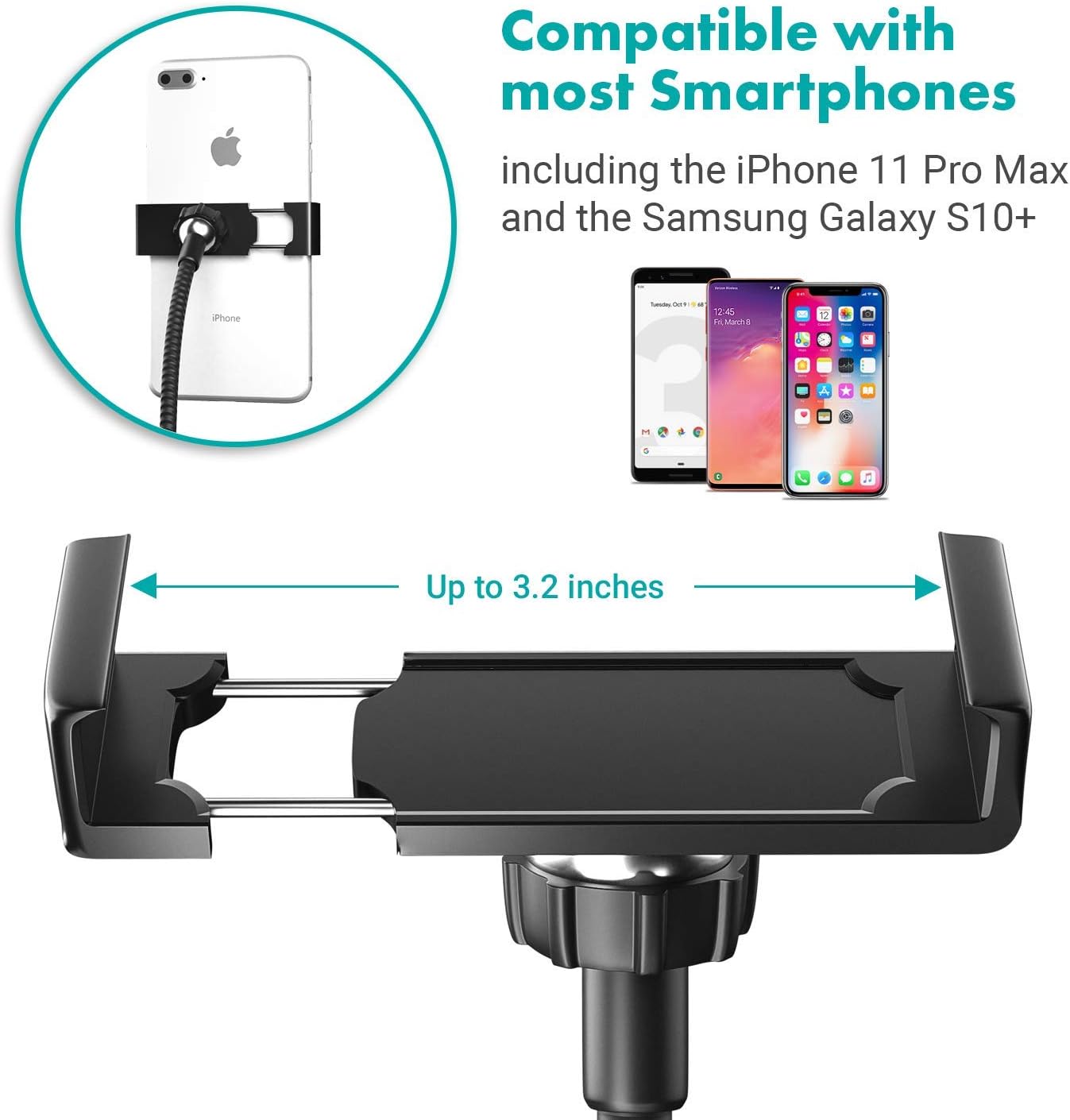 Movo VGC3 Selfie Ring Light Stand. 10 Level Dimmable LED, Dual Flexible Arms, Phone & Mic (USB)