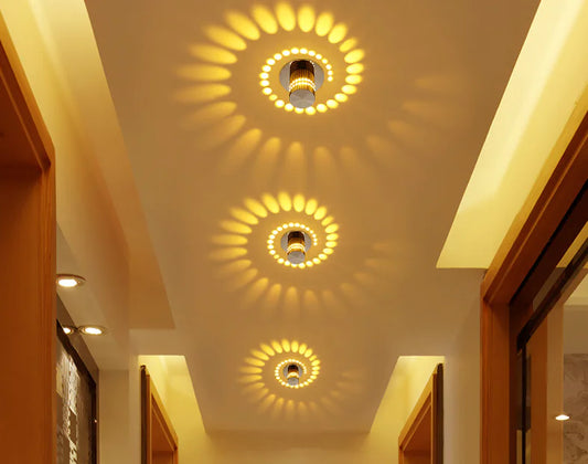 Decorative ceiling lights with circular patterns on a ceiling