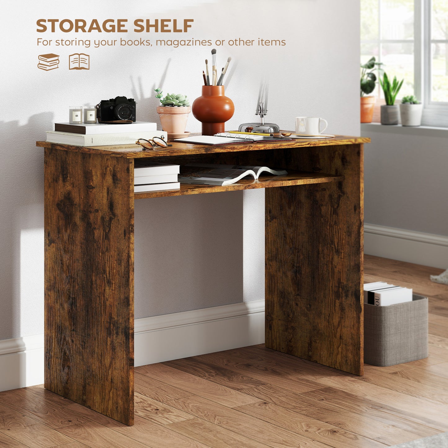 Writing Desk Laptop Table Workstation with Shelf Home Office