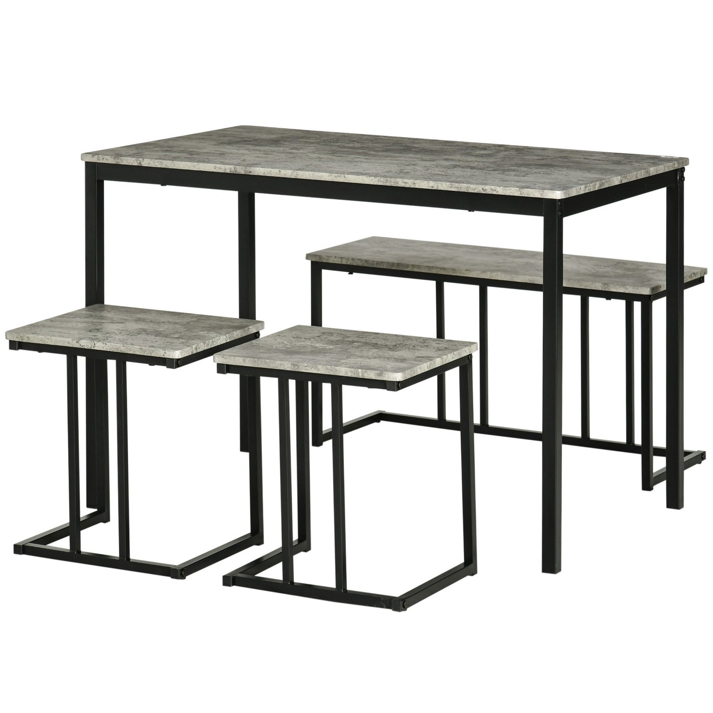 Dining Table Set, Concrete Effect Kitchen Table and Chairs for 4 People, Grey