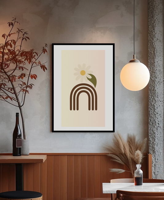 Minimalist Floral Print - Abstract Daisy Poster - Earthy Brown Boho Wall Art