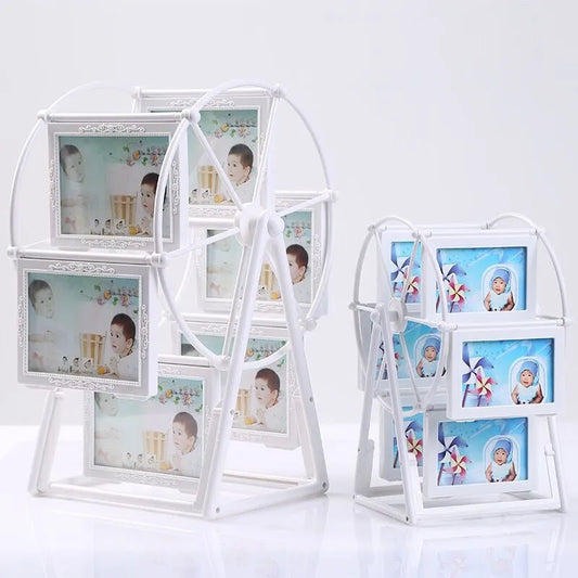 White photo frame with multiple picture slots on a white background