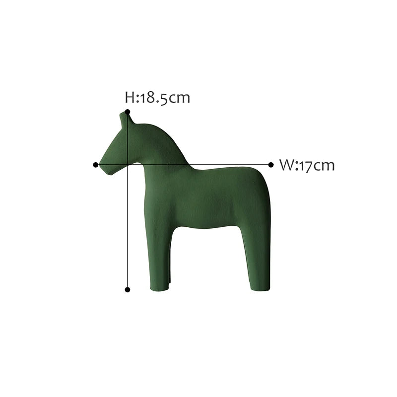 Green horse-shaped object with measurements on a white background