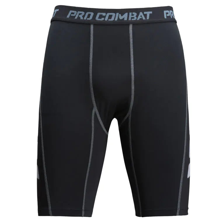 Black compression shorts with 'Pro Combat' waistband on a white background