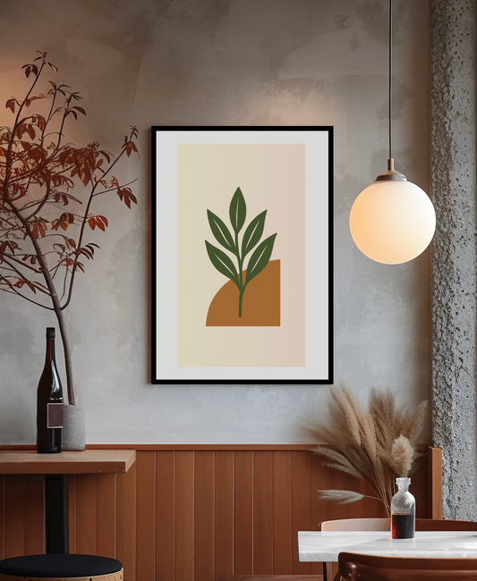 Minimalist Green Leaf & Terracotta Print – Botanical Wall Art
