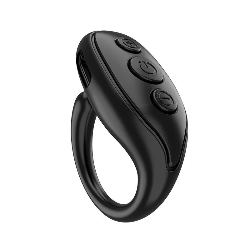 Black ring-shaped device with buttons on a white background