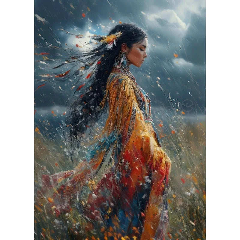 Abstract Mythology Goddess Native American Portrait Wall Art Poster