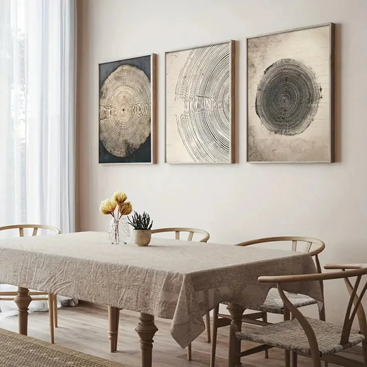 3-Piece Tree Ring Poster Art Set – Minimalist Boho Wall Decor