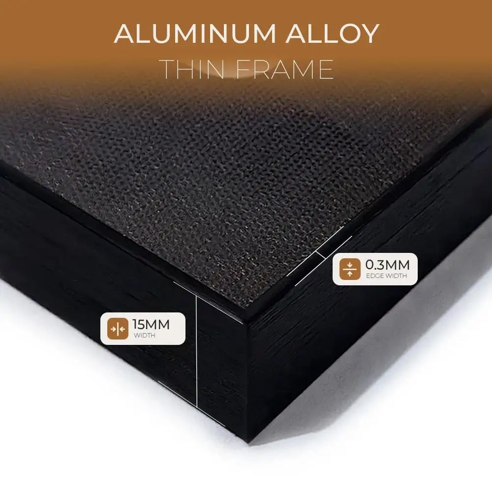 Black thin frame with aluminum alloy details on a white background