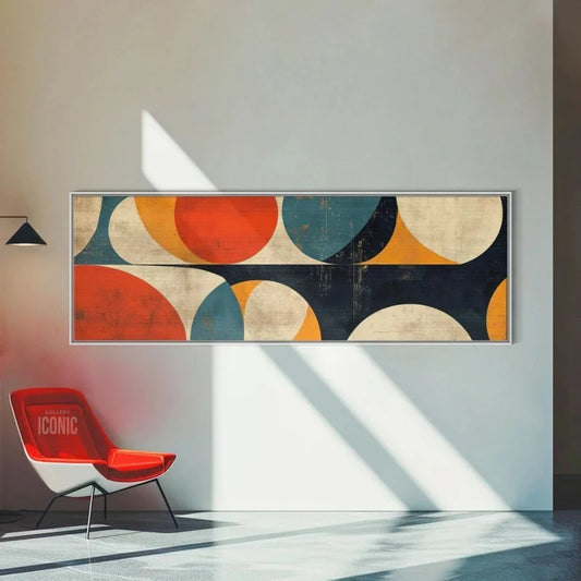 Abstract wall art above a sofa in a modern office space