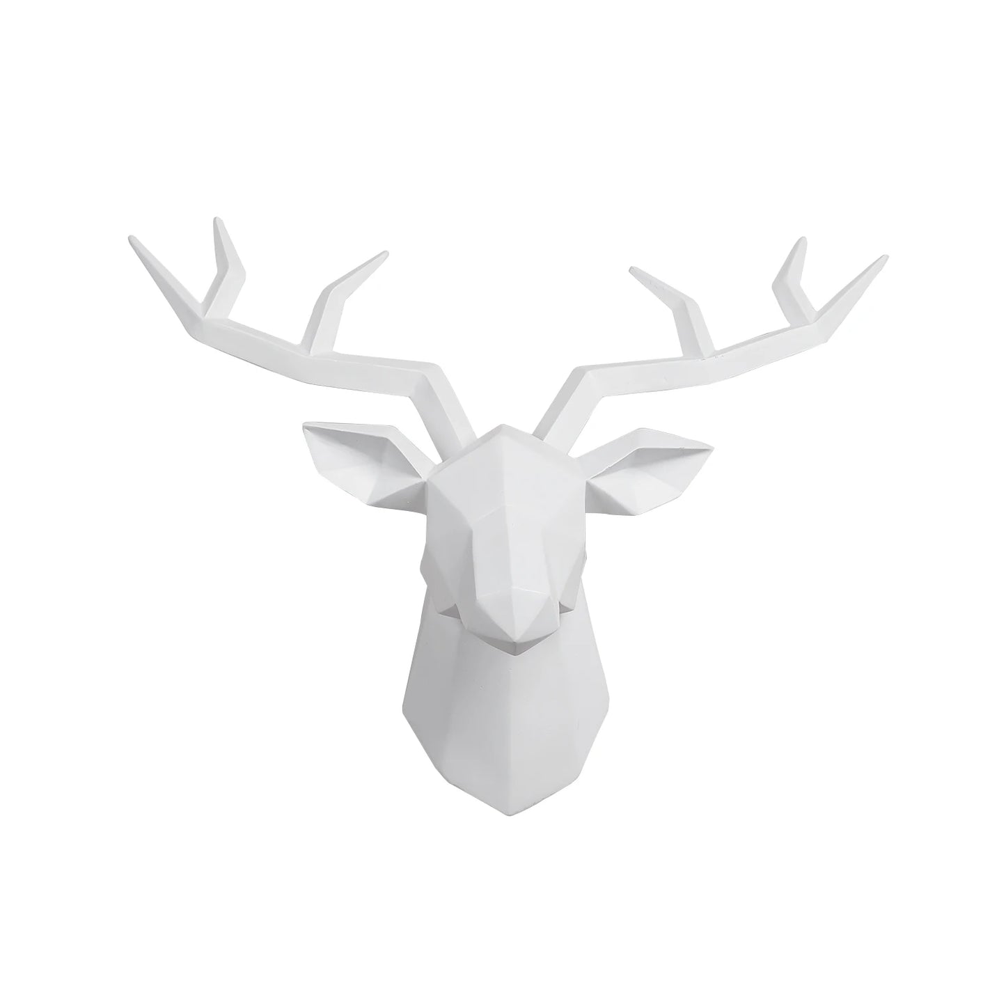 White deer head sculpture on a white background