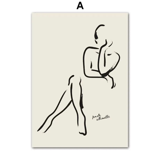 Minimalist abstract body line wall art print – modern black and white poster décor