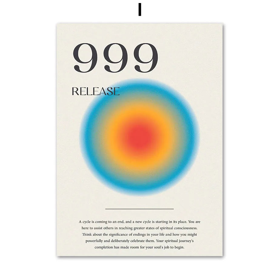 Poster with '999 Release' text and a colorful circular design on a beige background.