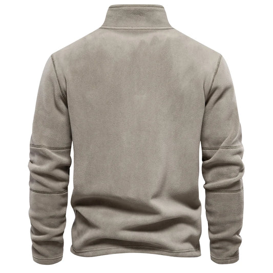Beige fleece pullover on a white background