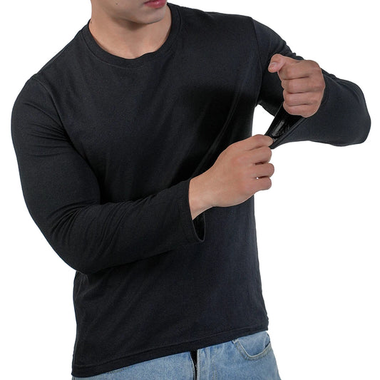 men’s black long sleeve cotton crew neck t-shirt casual fit