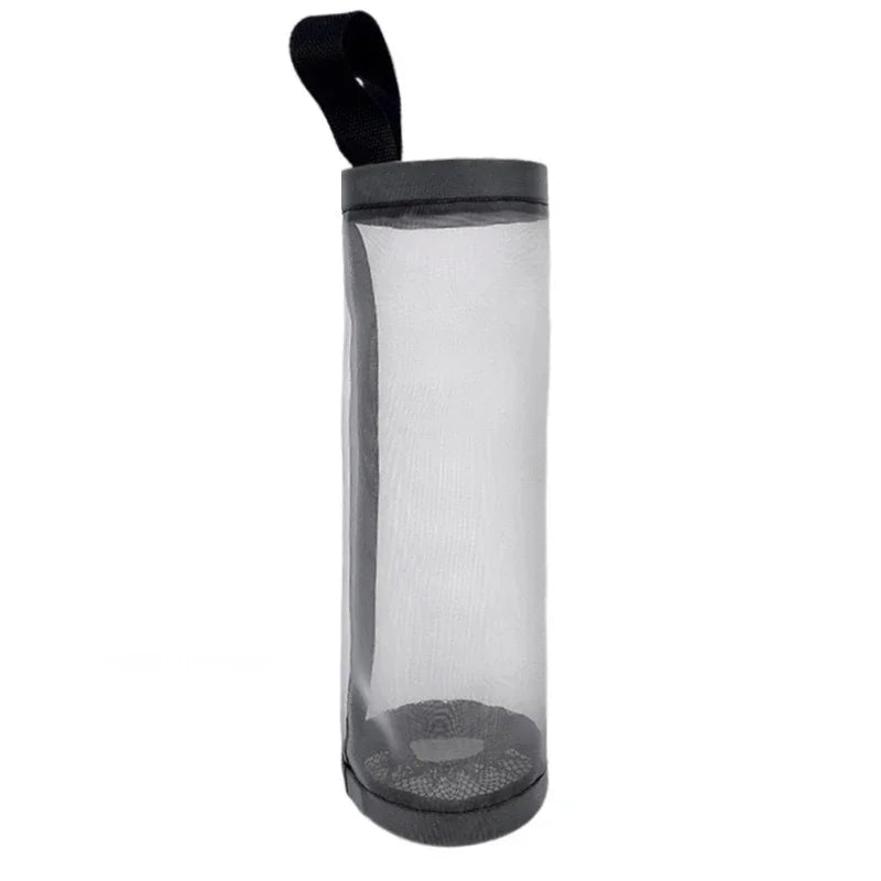 Clear cylindrical container with black lid and handle on a white background