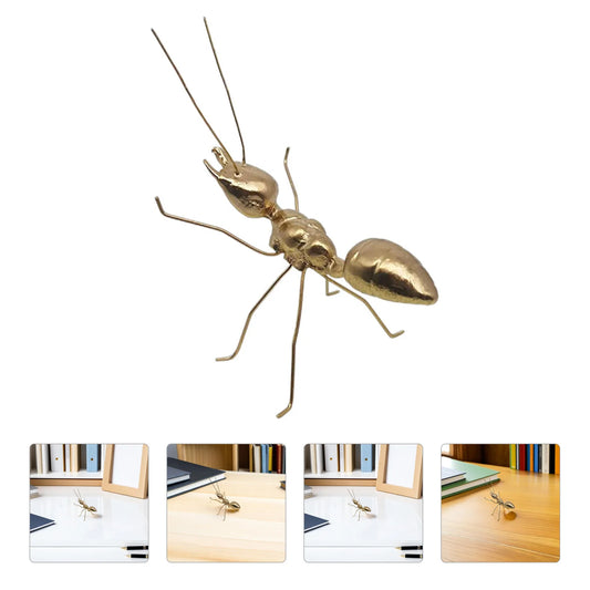 Gold ant decorative object with lifestyle images on a white background