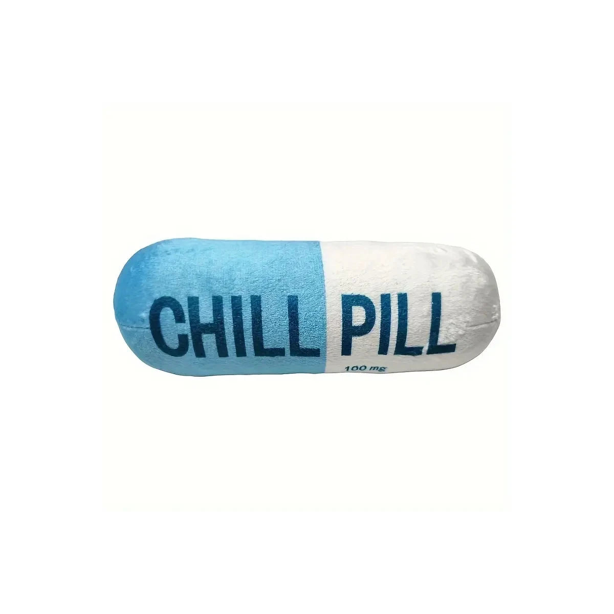 Cylindrical pillow with 'Chill Pill' text on a white background