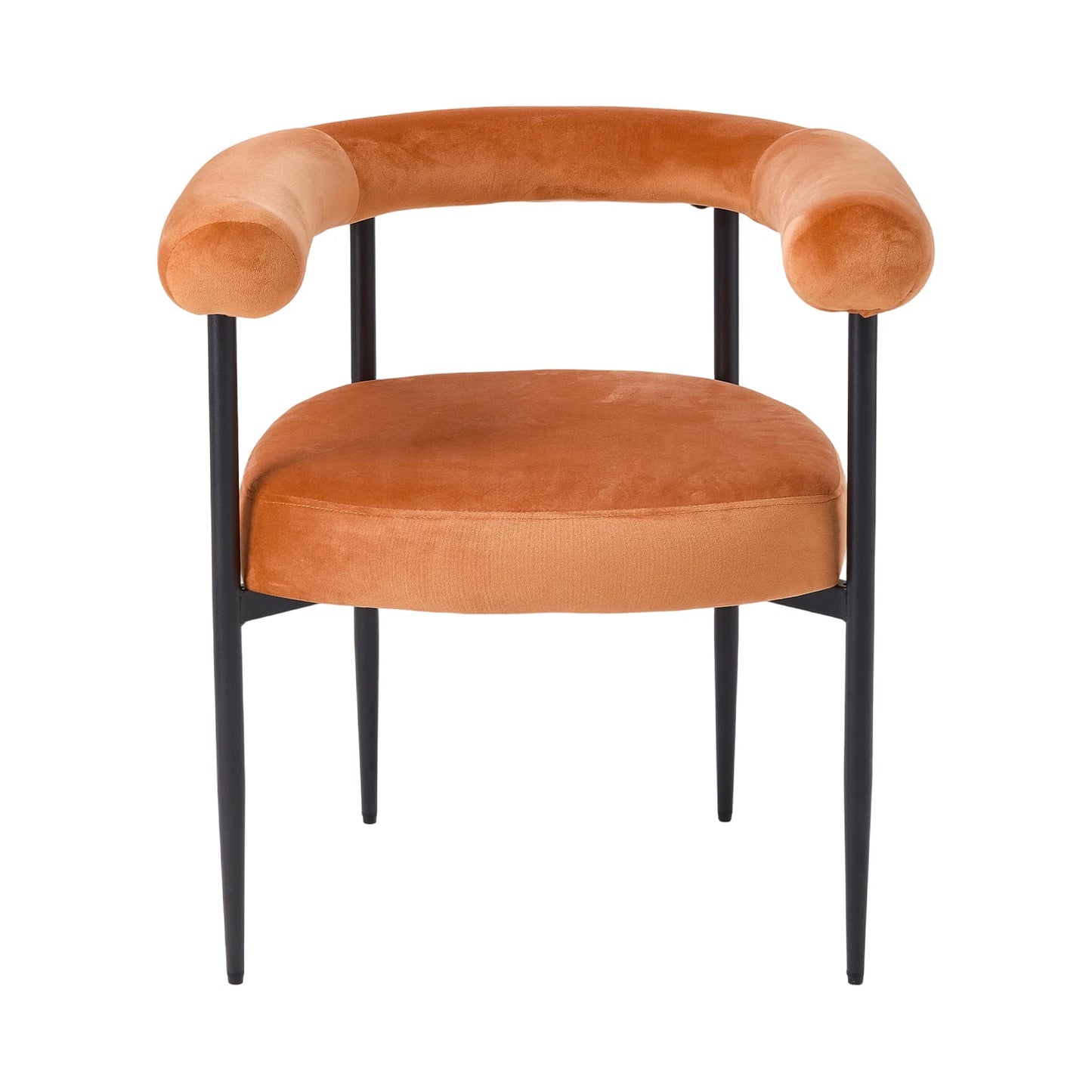 Modern Velvet Dining Chairs – Set of 2 Orange Upholstered Seats with Black Metal Legs, Contemporary Home & Dining Room Furniture