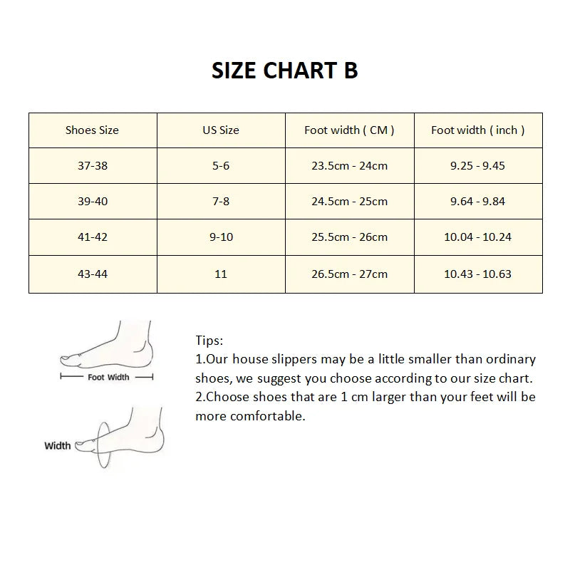 Size chart for shoes with US size, foot width in centimeters, and foot width in inches.