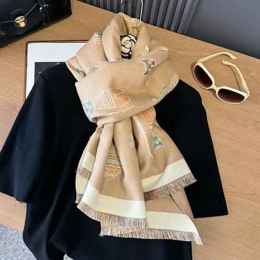 Cute Cat Double-Sided Winter Scarf Shawl – Soft Oversized Knit Wrap for Women