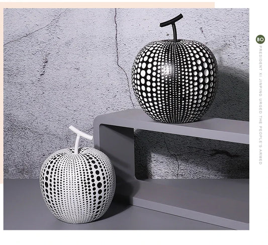 Modern Minimalist Resin Apple Decoration – Black & White Contemporary Home Decor