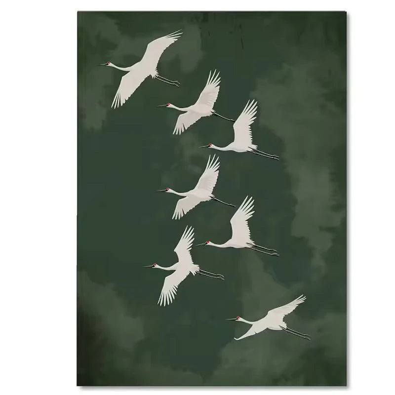 Modern Japanese Crane Canvas Posters – Elegant White Bird Wall Art Print