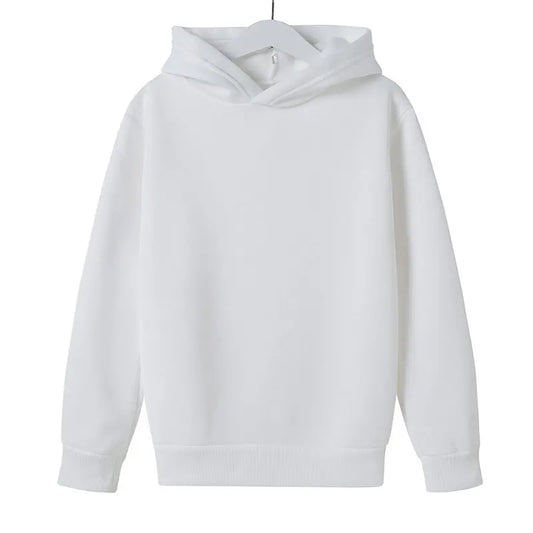 Children’s hoodies in white solid colour, displayed front view.