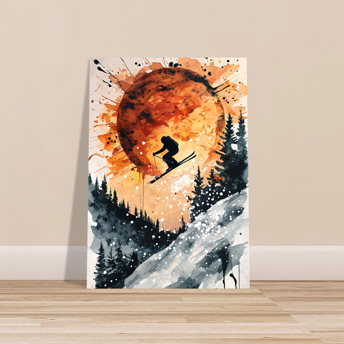 Sunset Ski Jump Poster - Abstract Winter Sports Wall Art