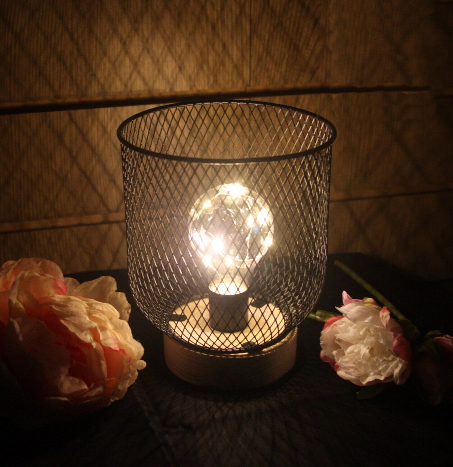 Battery Operated LED Desk Lamp Industrial Retro Light up Bedside Lantern Home