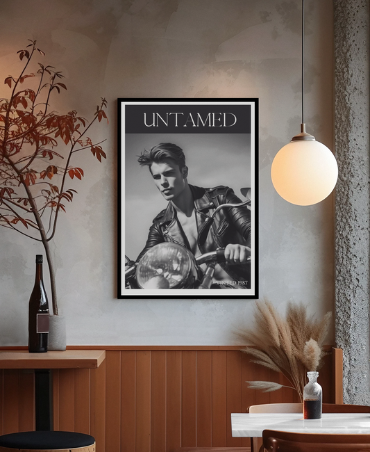 Untamed Retro Motorcycle Poster - Black & White Wall Art for Cool Spaces
