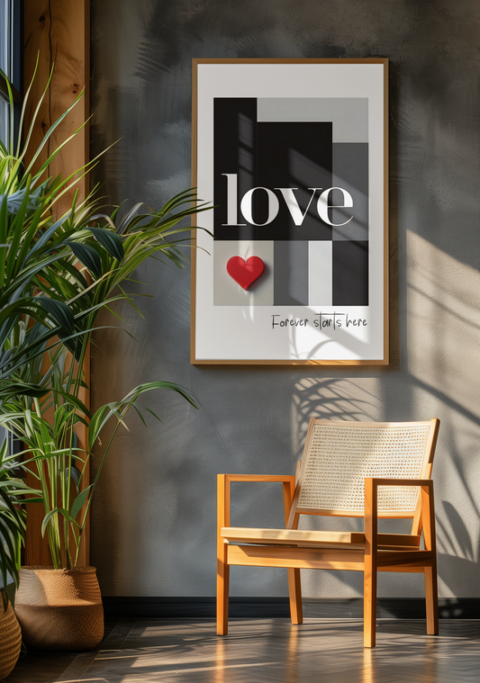 Forever Starts Here Love Poster – Minimalist Romantic Wall Art