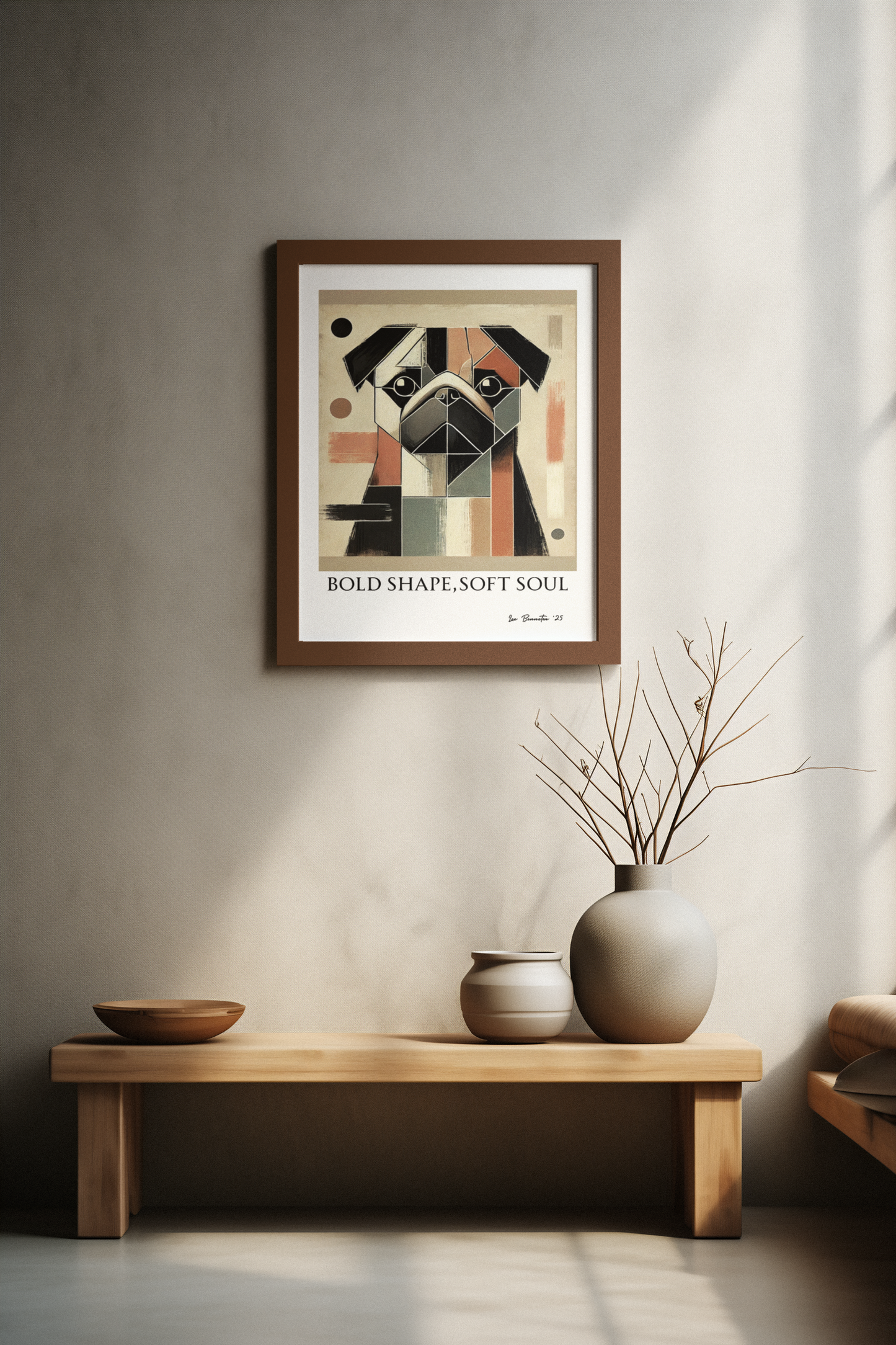 Modern Abstract Pug Poster – Geometric Dog Wall Art | “Bold Shape, Soft Soul”