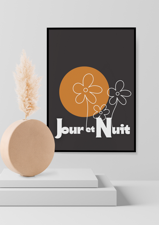 Day & Night Modern Boho Wall Art - Framed Poster, Ready to Hang - Bohemian Decor Gift