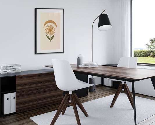 Minimal Flower & Crescent Print - Boho Botanical Poster | Earthy Modern Wall Art