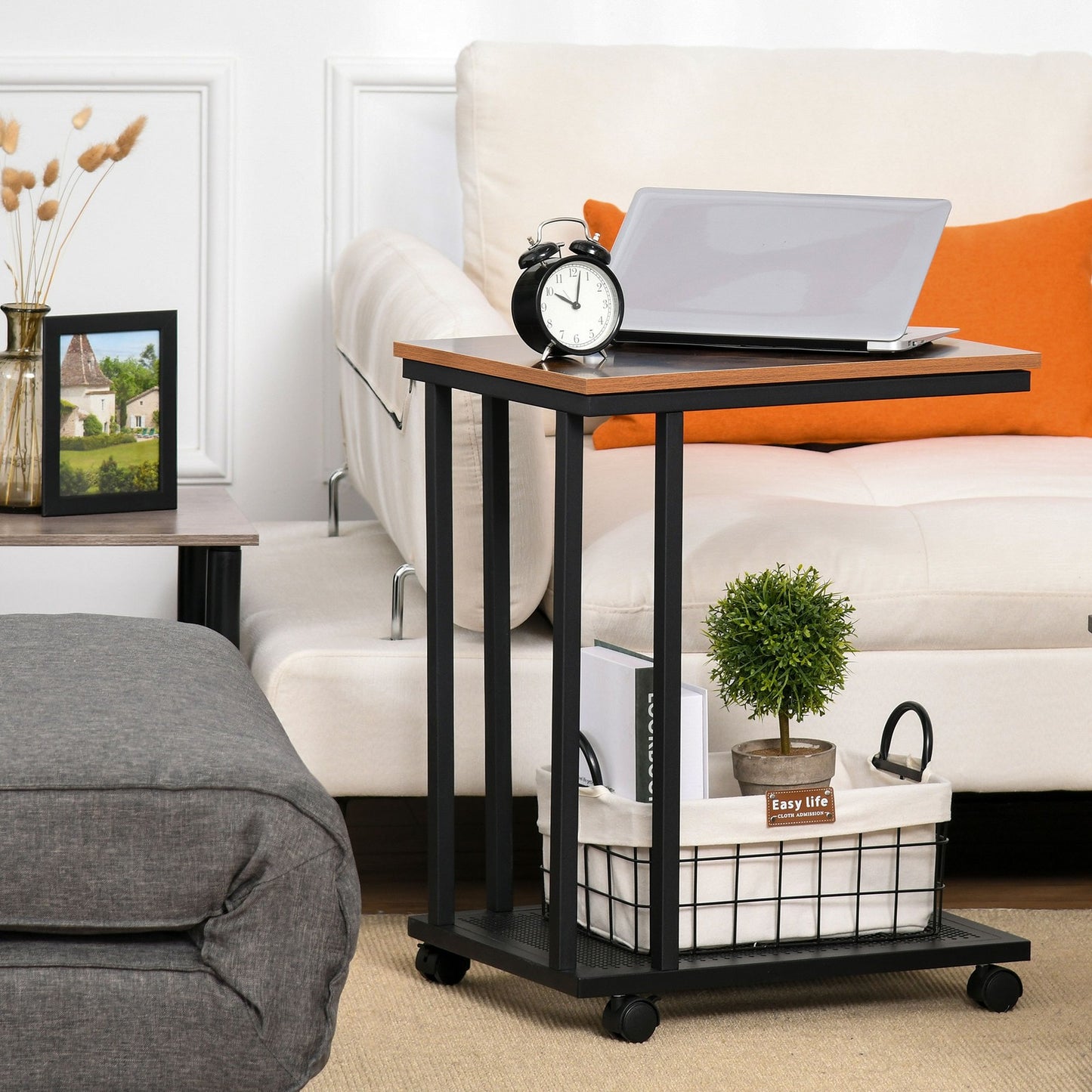 Mobile Sofa Side End Coffee C Table Laptop Stand Rolling Castors Storage Trolly