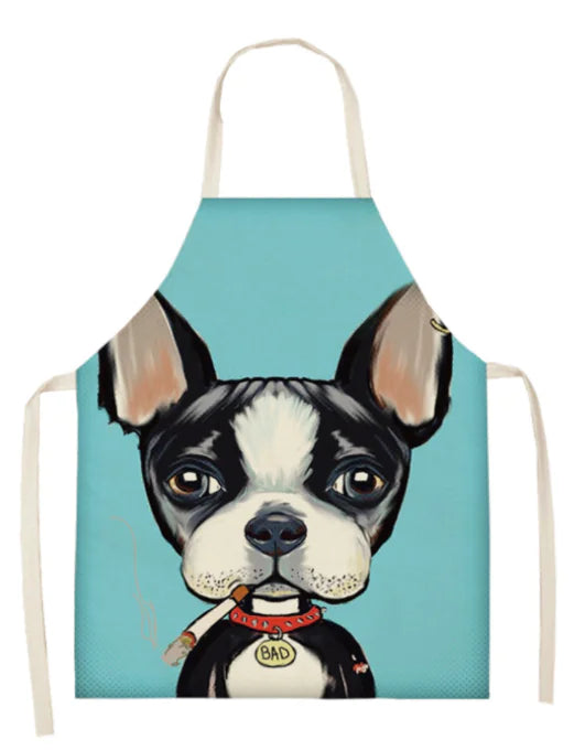 Apron with a dog illustration on a blue background