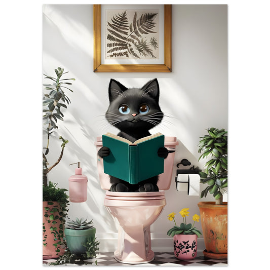 Charming Black Cat on Pink Toilet Poster