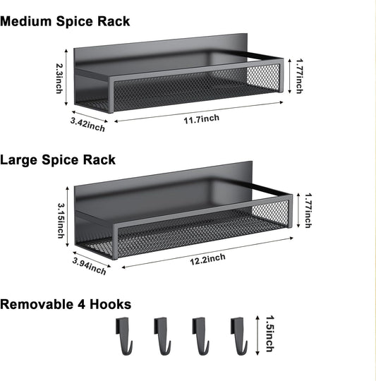 Magnetic Spice Rack for Refrigerator, 2 Pack Magnetic Shelf, Fridge Magnet Organizer with Moveable 4 Hooks, Magnet Fridge Shelf for Kitchen Organization and Storage (2 Pack)