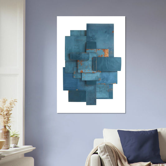 Modern Abstract Block Artwork Poster – Blue Patina & Muted Teal Design