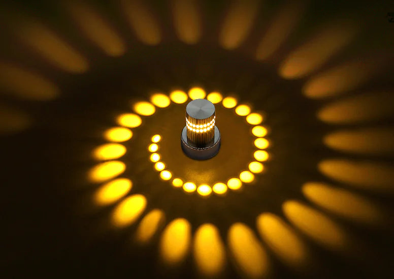 Light bulb with circular light pattern on a dark background