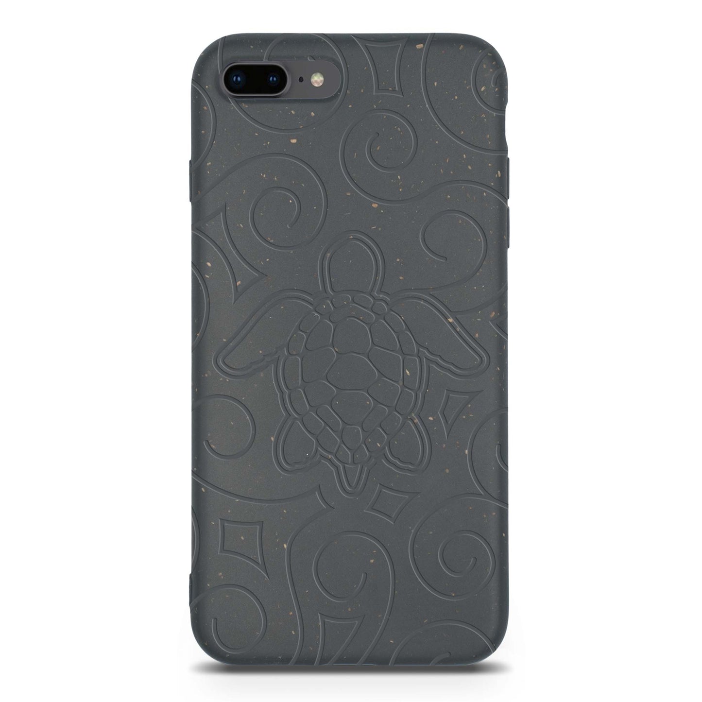 Dark gray phone case with turtle design on a white background